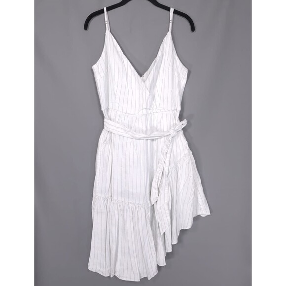 MARISSA WEBB Women’s Dress 10 LINEN Blend Asymmetrical Stripe Surplice Midi Tie - Picture 4 of 14